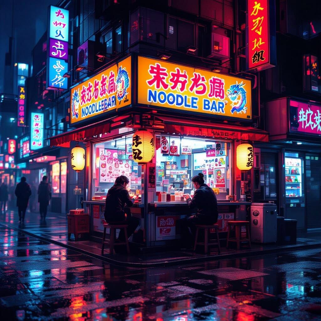 Neo Tokyo Noodle Bar in Cyberpunk Style