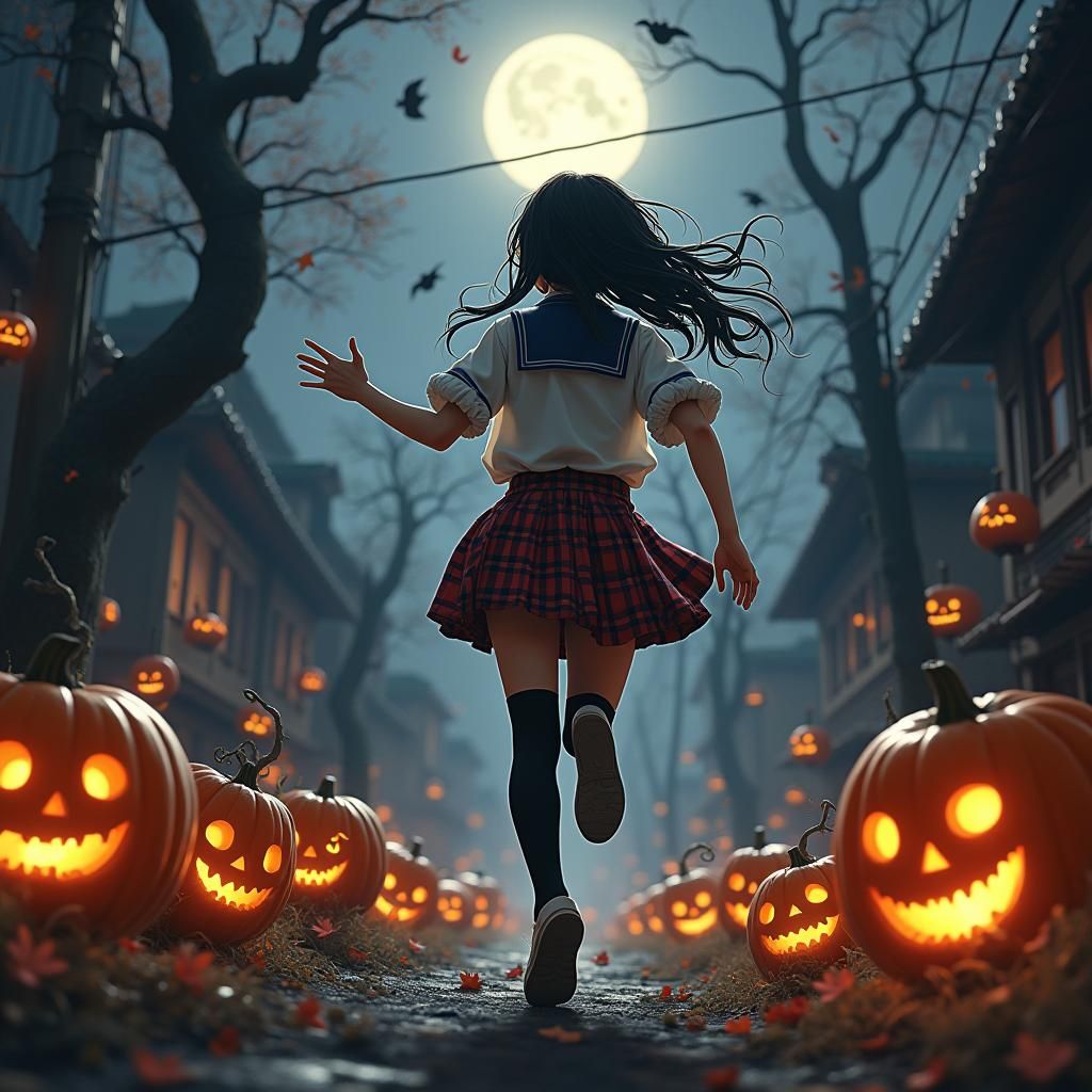 Schoolgirl's Halloween Nightmare: Monsters in the Moonlight