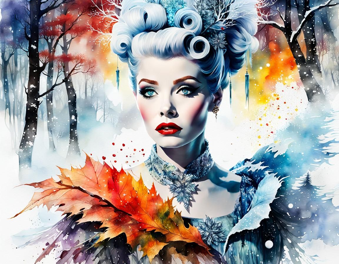 Haunted Winterscape Double Exposure Watercolor