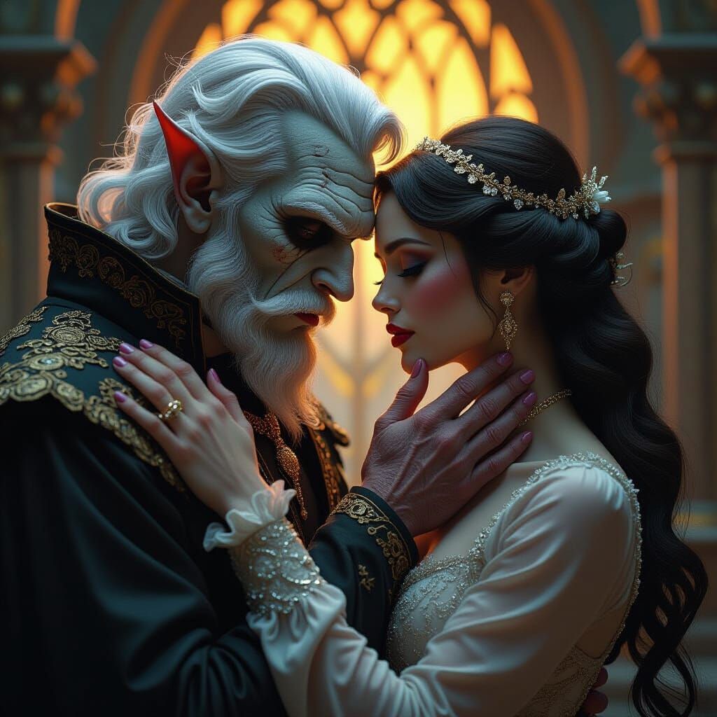 Grotesque Creature and Woman in Dark Fantasy