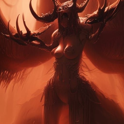 Scary Six-Armed Demon Dancing in Temple