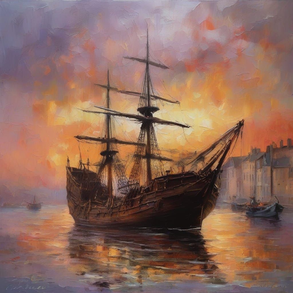 Pirate Harbour in 1858: A Masterpiece of Vibrant Oil Paintin...