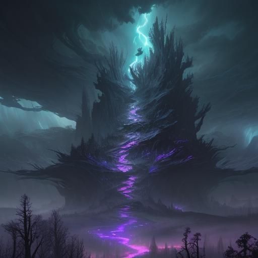 Alien Forest Ravaged by Bioluminescent Storm