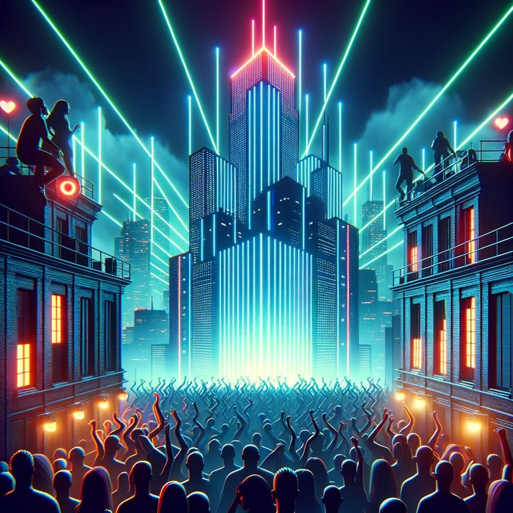 Neon Rooftop Club in a Cyberpunk Style