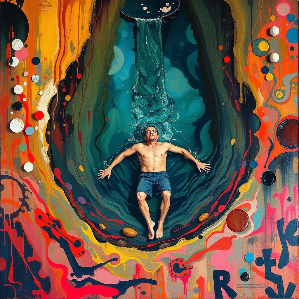 Swimmer in Polluted Sewage System: Expressionist Art