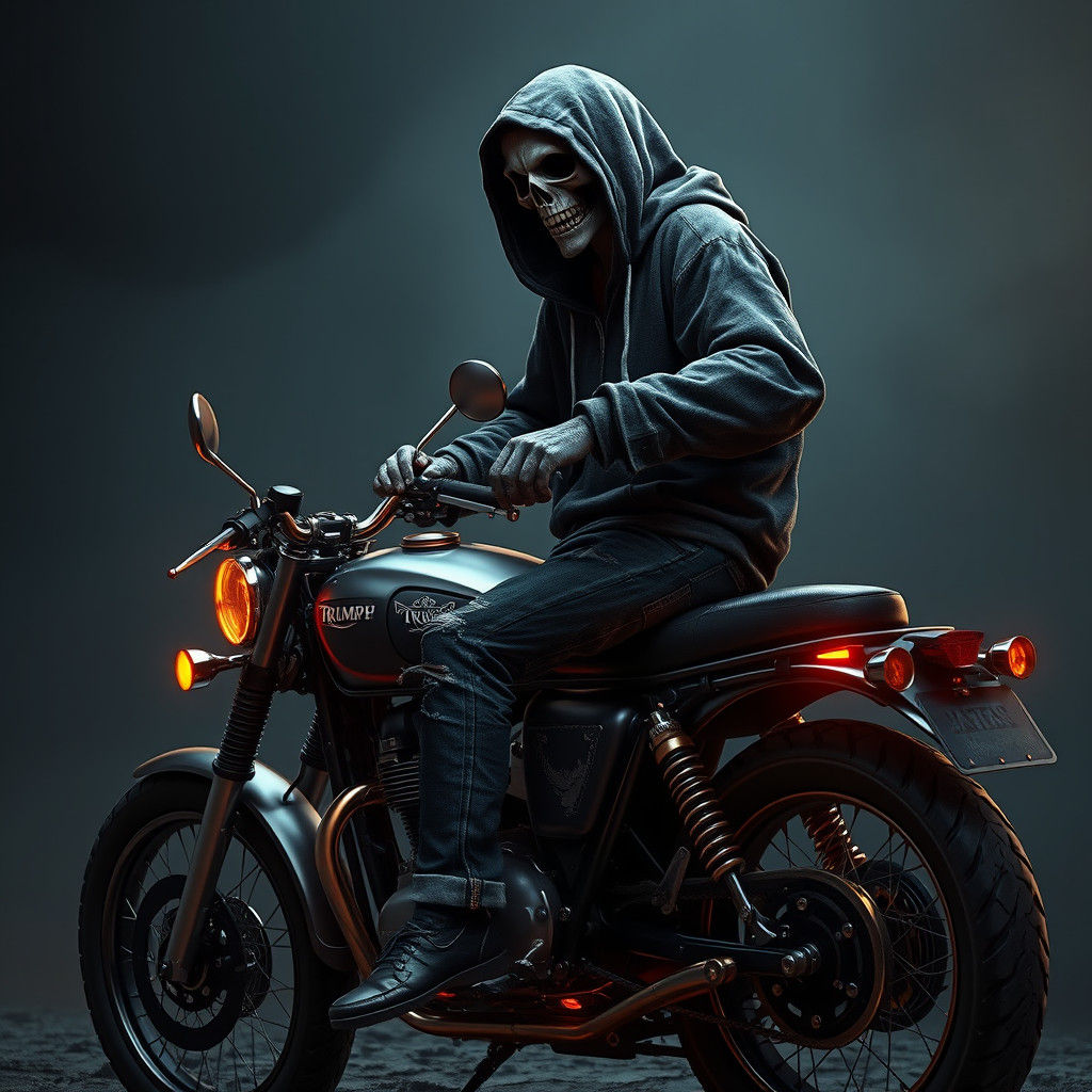 Grim Reaper on Triumph Bonneville in Photorealistic Style