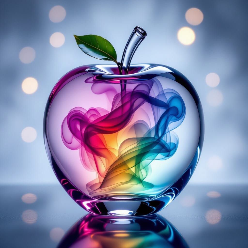 Glass Apple with Swirling Smoke: Long Exposure Photo