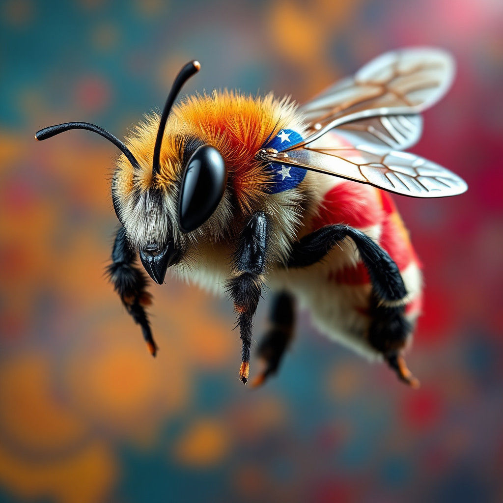 American Flag Bee: A Hyperrealistic Splash Art Image