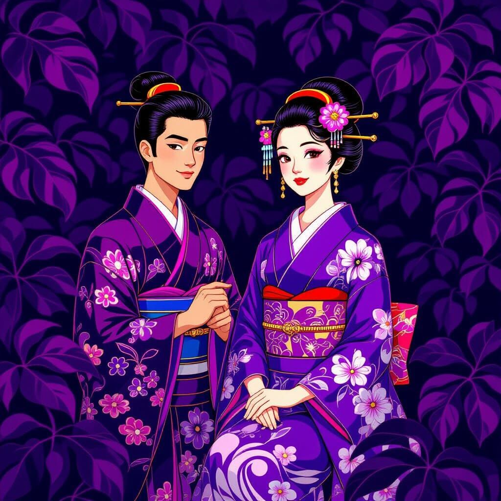 Figures in Purple: A Surreal Pop Art Scene