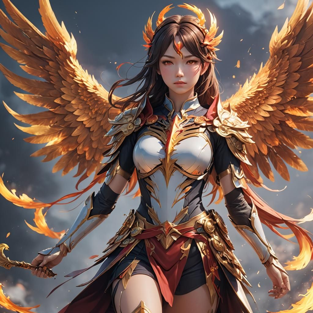 Anime Phoenix Waifu in 3D, Detailed Concept Art