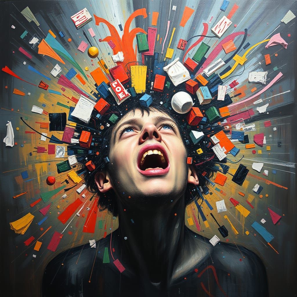 Chaotic Vortex Consuming Person: Abstract Expressionist Art