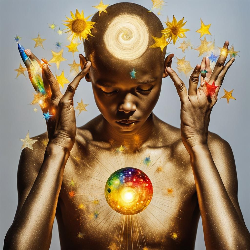 Luminous Fairy Child's Surreal Starry Night Drawing