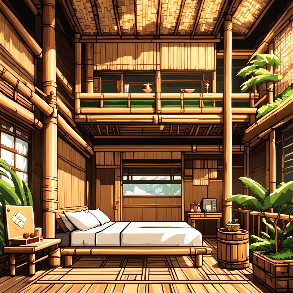 8-Bit Pixel Bedroom in Bali Bamboo Hut Style