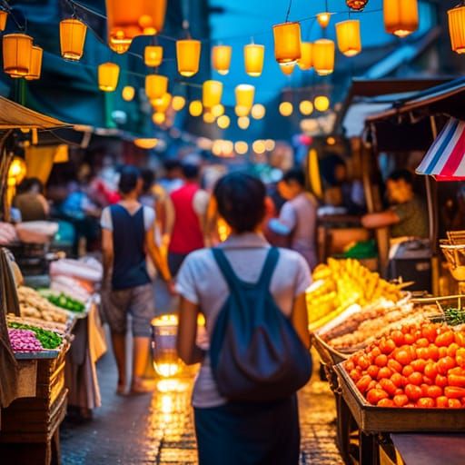 Bangkok Night Market Alley with Lanterns