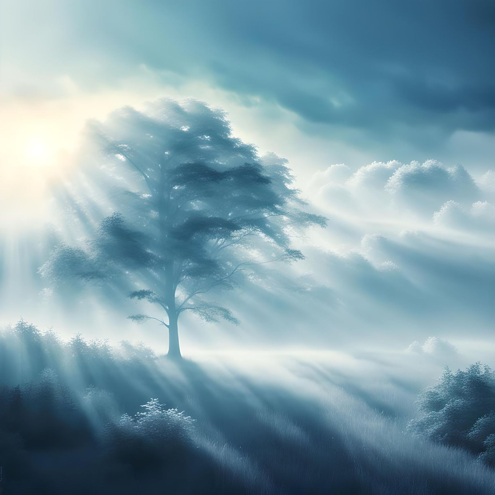 Ethereal Blue Landscape in Digital Matte Painting