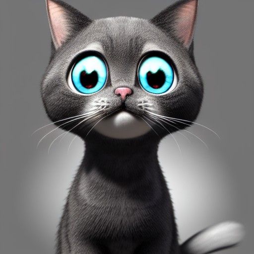 Fuzzy Black Cat with Sad Eyes, Pixar Style
