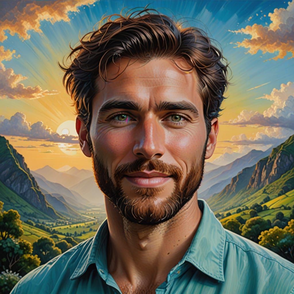 Elegant Young Man with Green Eyes and Ginger Beard