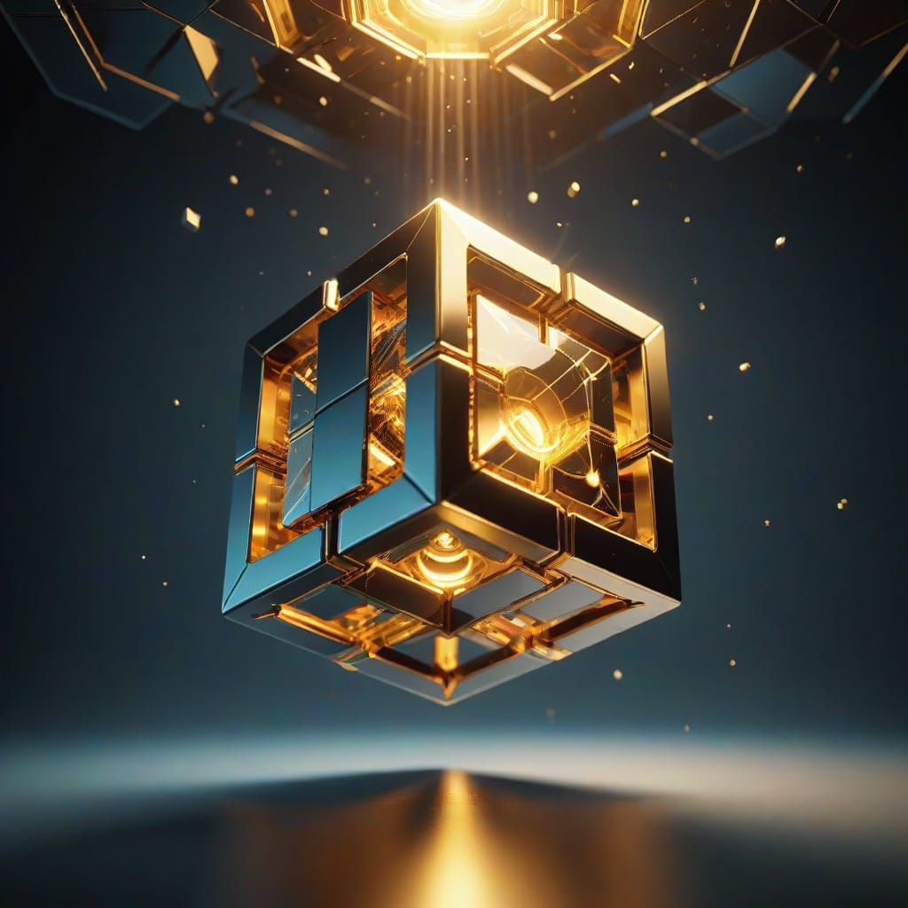 Futuristic Seven-Sided Cube in Golden Glow