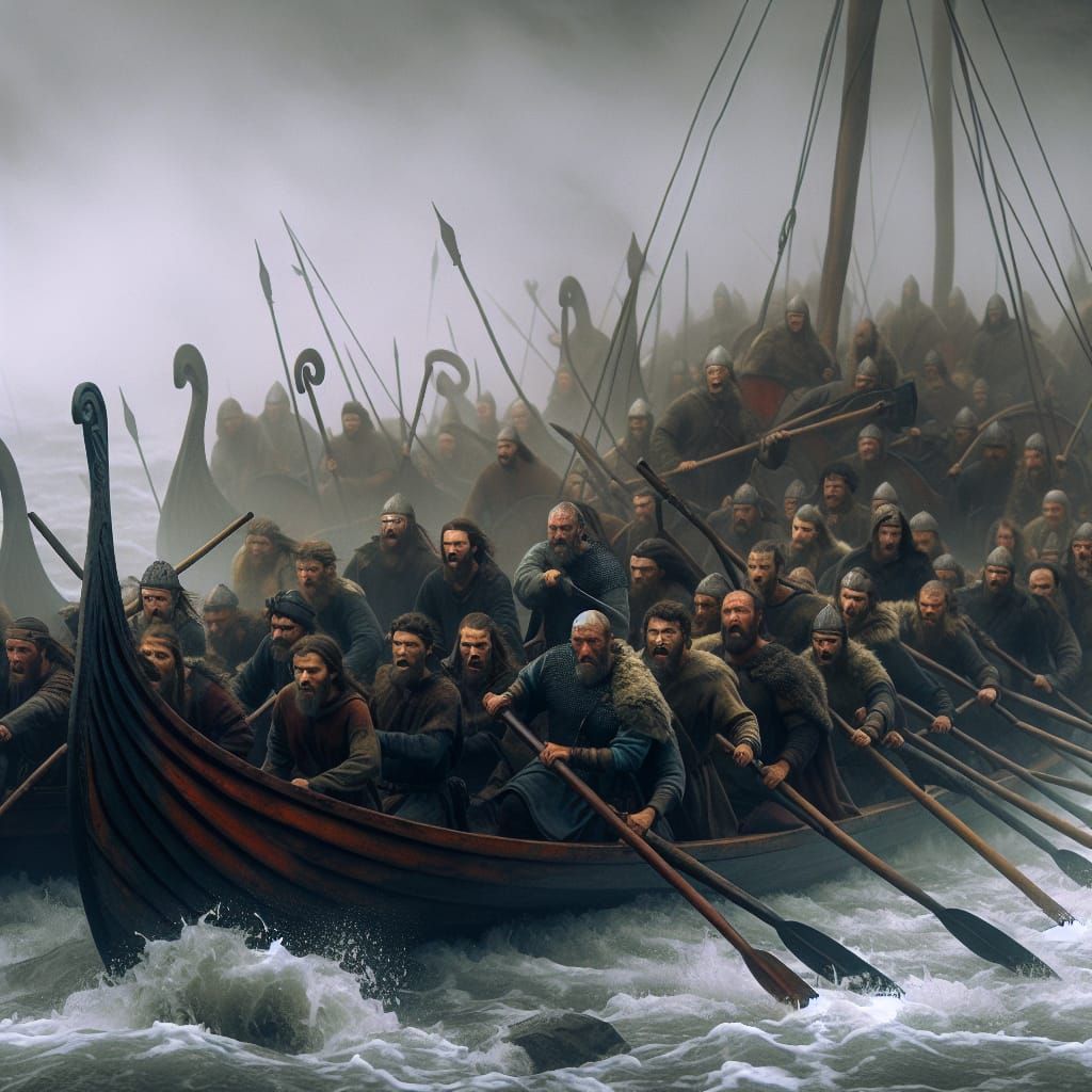 Epic Viking Invasion on Misty Coastline