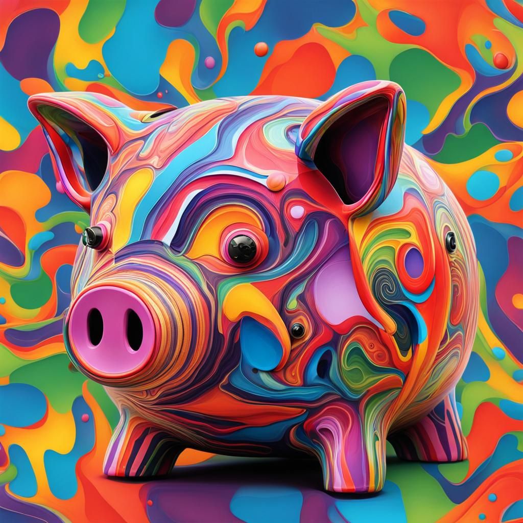 Colorful Piggy Bank in Abstract Art Style