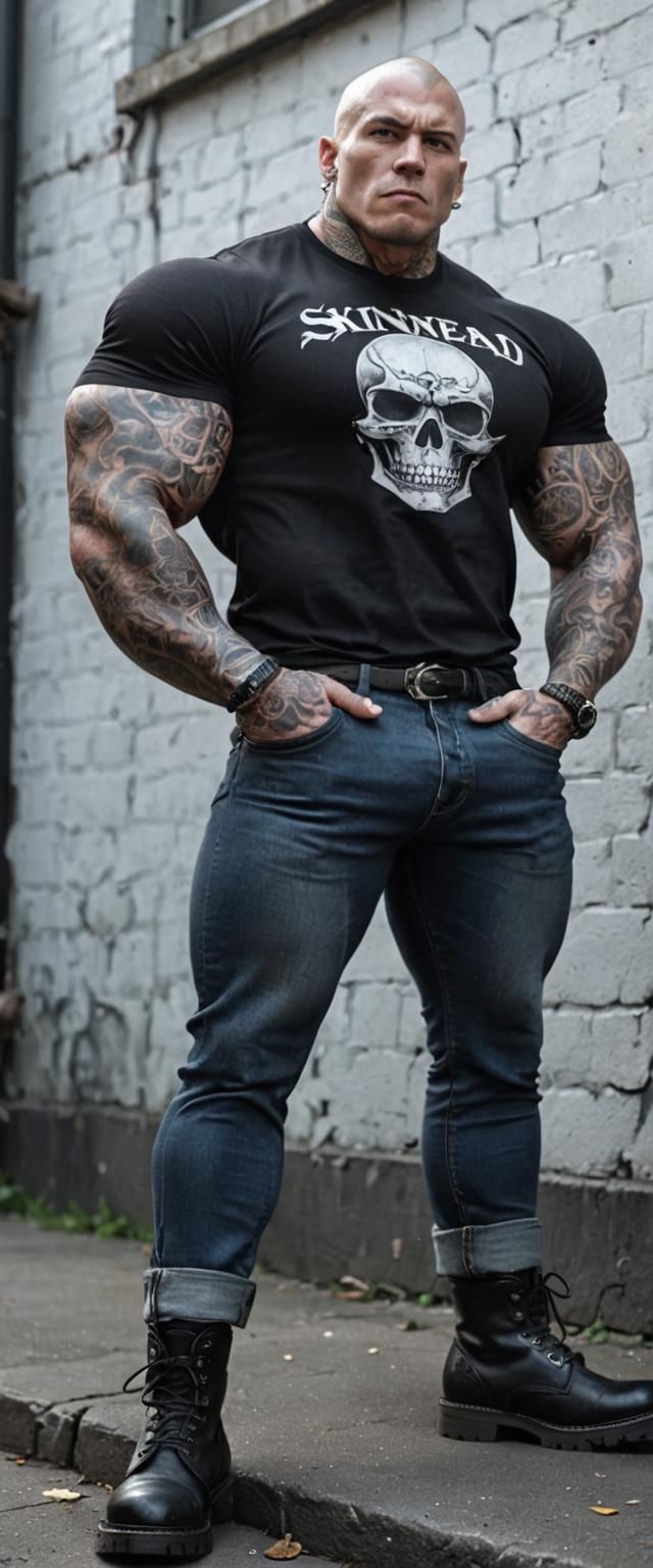 Intense Portrait of Muscular Man with Tattoos in Digital Art