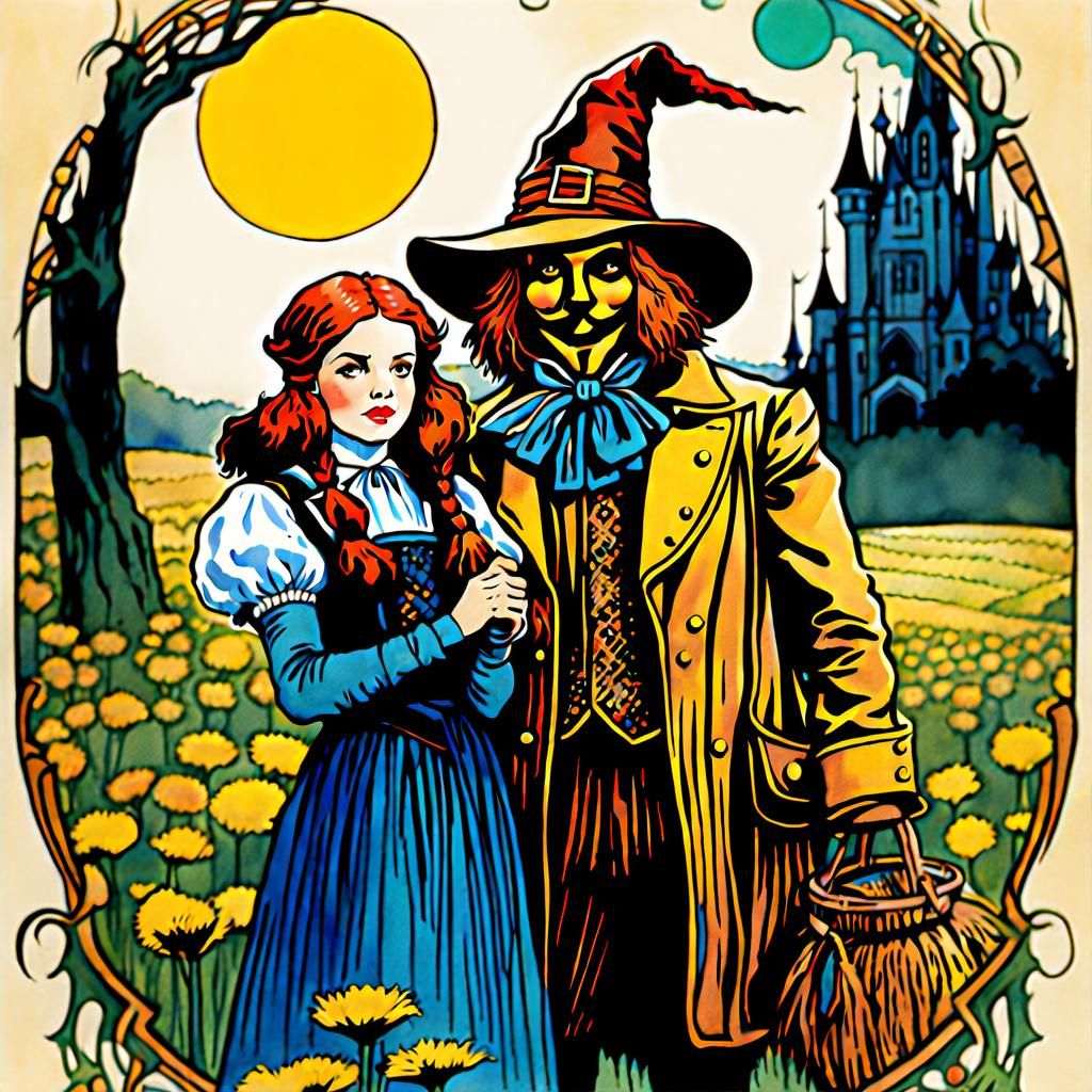 Dorothy and Scarecrow in Oz: Comic Book Art