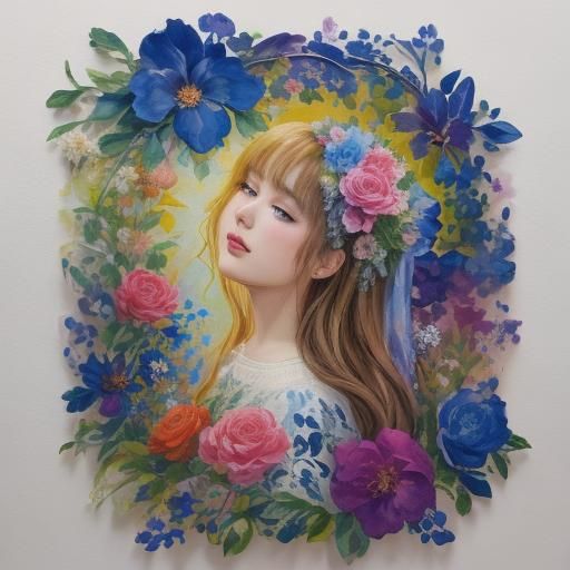 Floral Gouache Painting with Hidden Paw Print