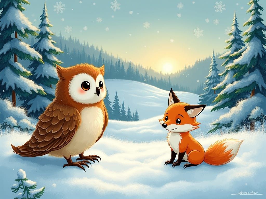 Owl & Fox in Winter