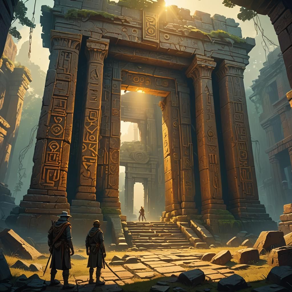 Archeologist's Treasure Discovery in Ancient Fantasy Tomb