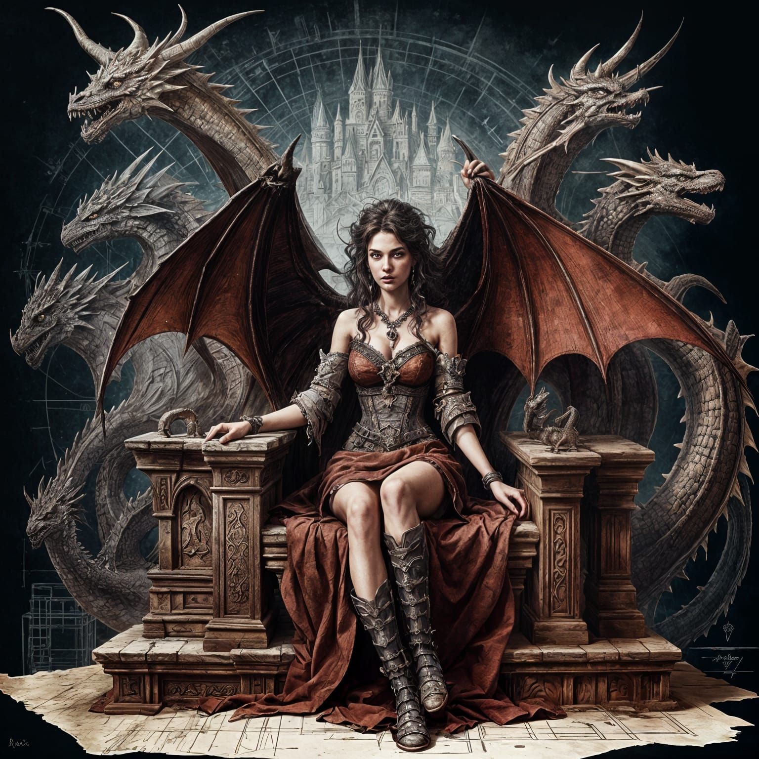 Gypsy Queen of Dragons: Grunge Architectural Sketch