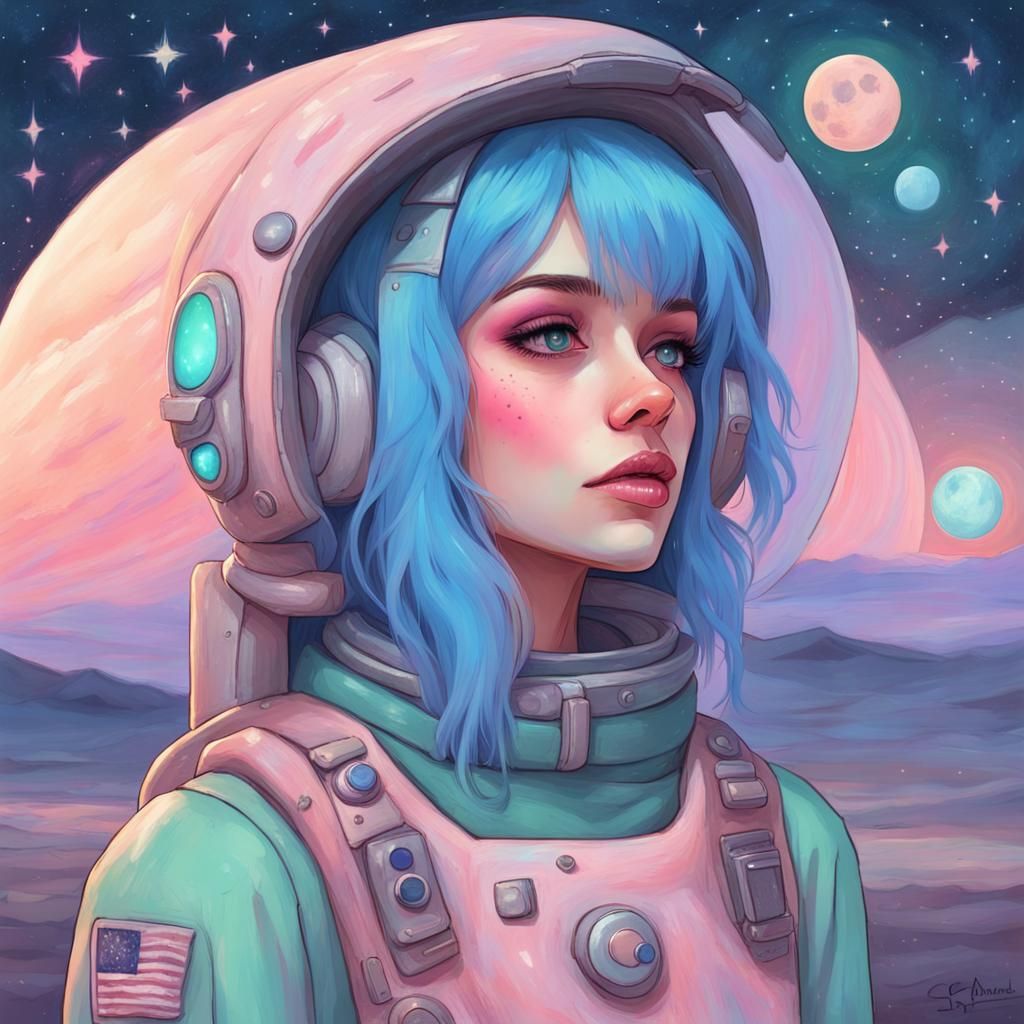 Sad Spacegirl in Spaceship with Pastel Colors