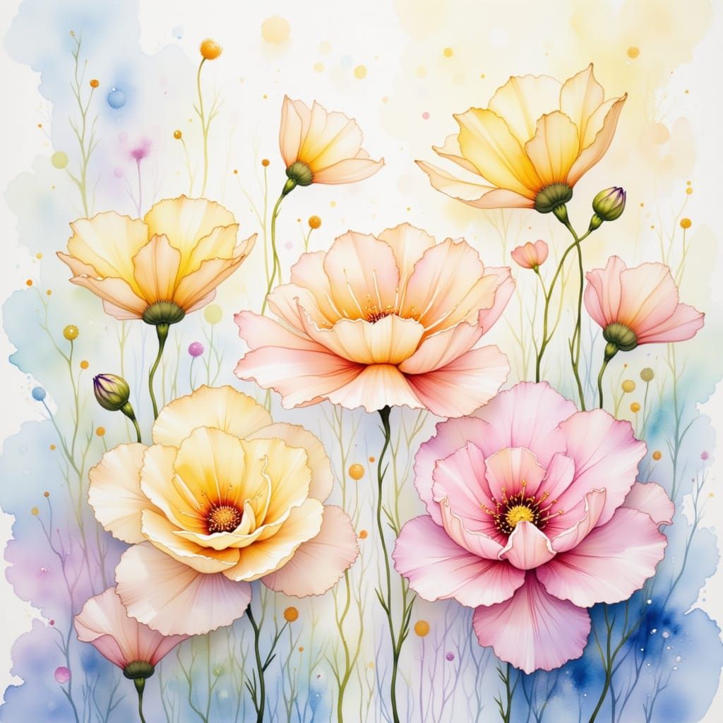 Softly Focused Flowers in Iridescent Bubbles