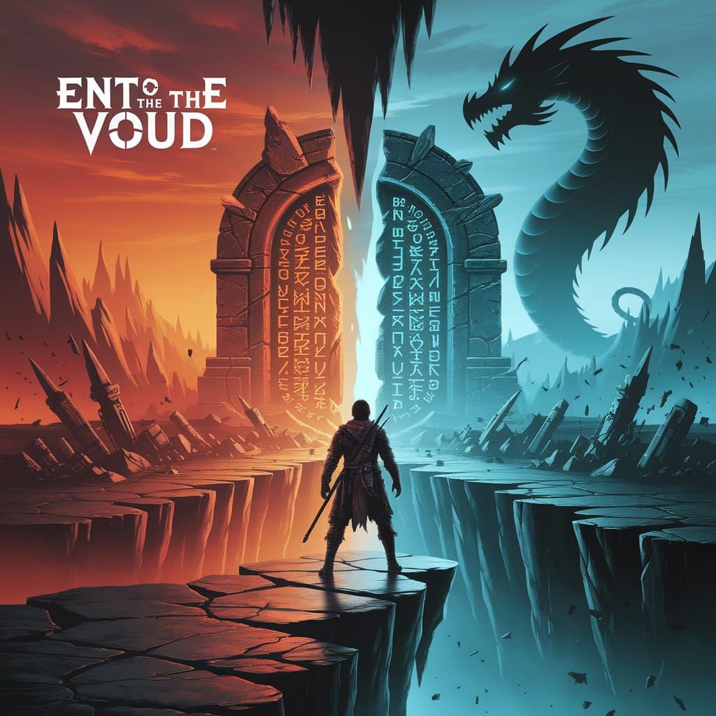 Warrior at the Void Doorway in Fantasy Art Style