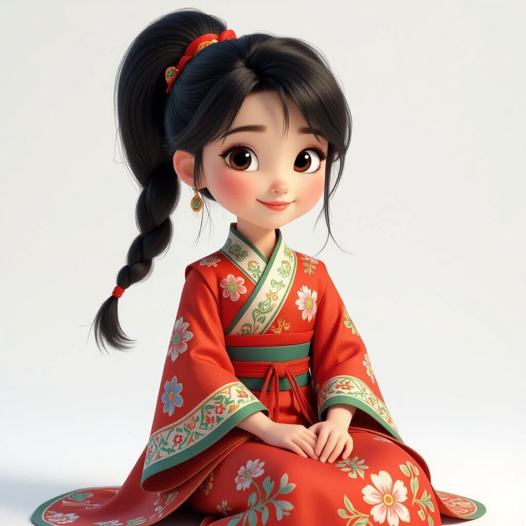 Disney Pixar Style: Chinese Girl in Traditional Dress