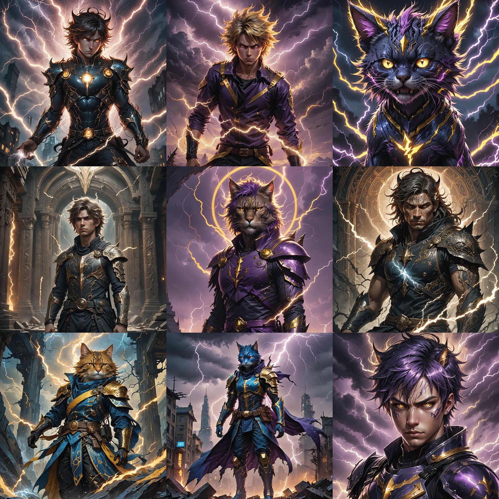 Anime Neko Male with Lightning Powers in Dark Fantasy Style