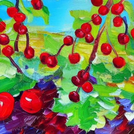 Cherries and Hotdogs as Expressionist Impasto Painting