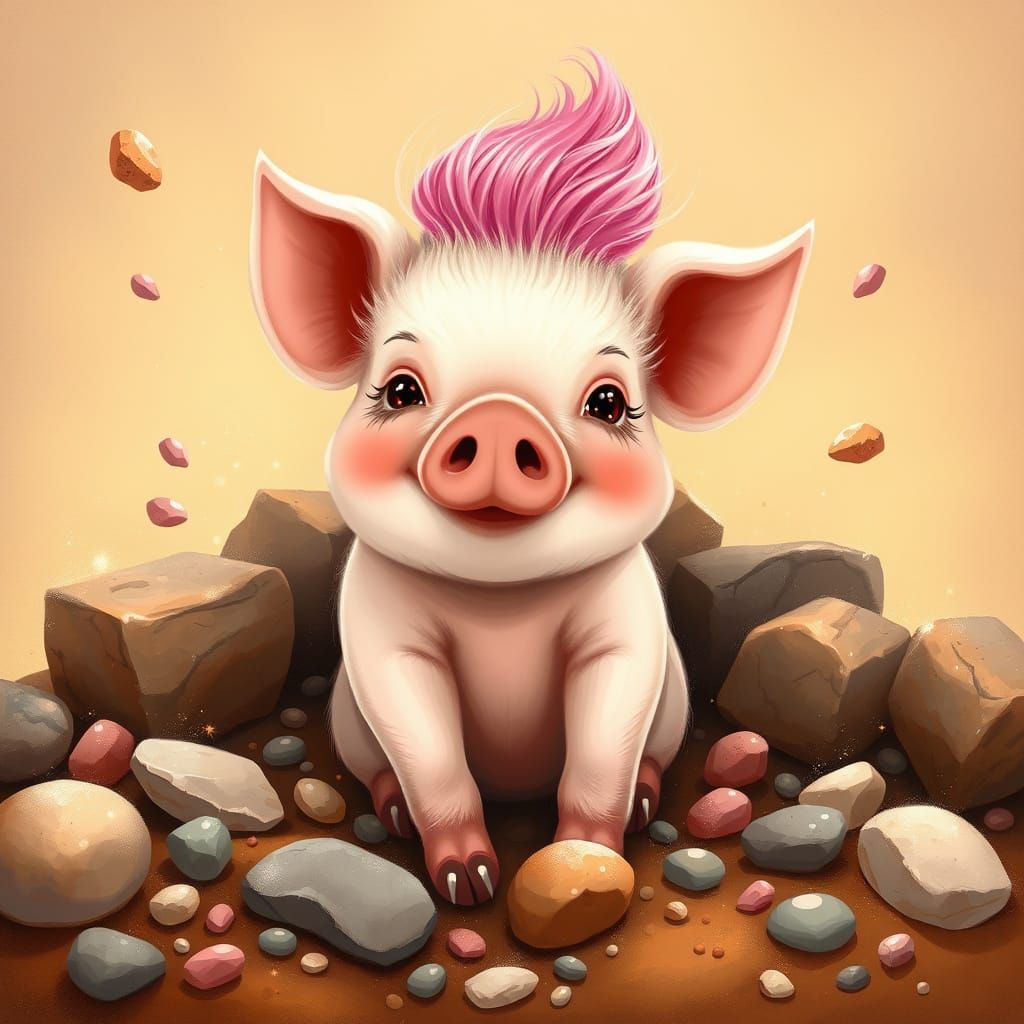 Enchanted Piglet Controls Whimsical Rock Frenzy in Vibrant P...