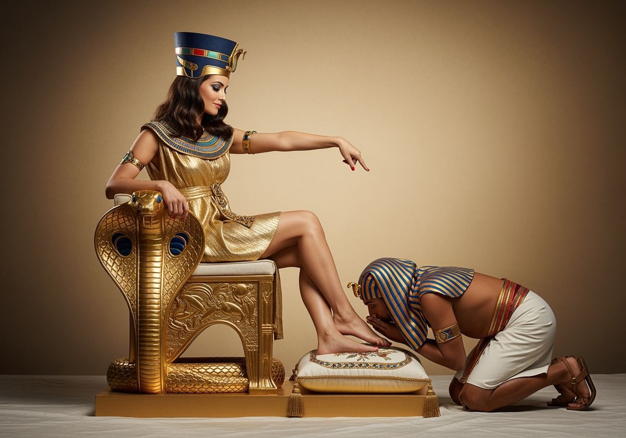 Egyptian Queen on Cobra Throne, Photorealistic Style