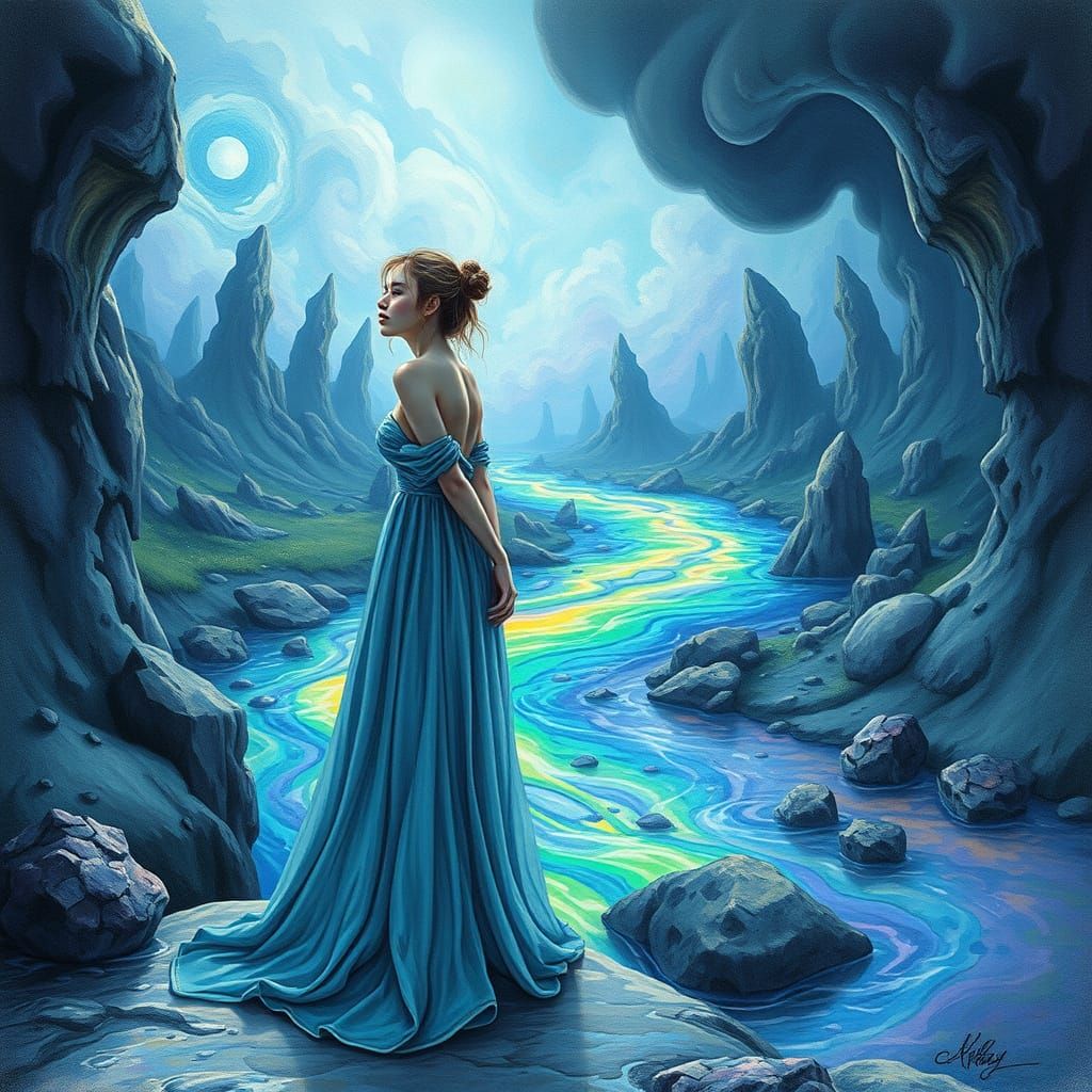 Ethereal Beauty in a Rainbow River Scene, Inspired by Joseph...
