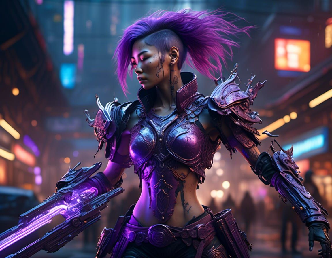 Cybernetic Asian Warrior in Hyperreal Dark Fantasy Style