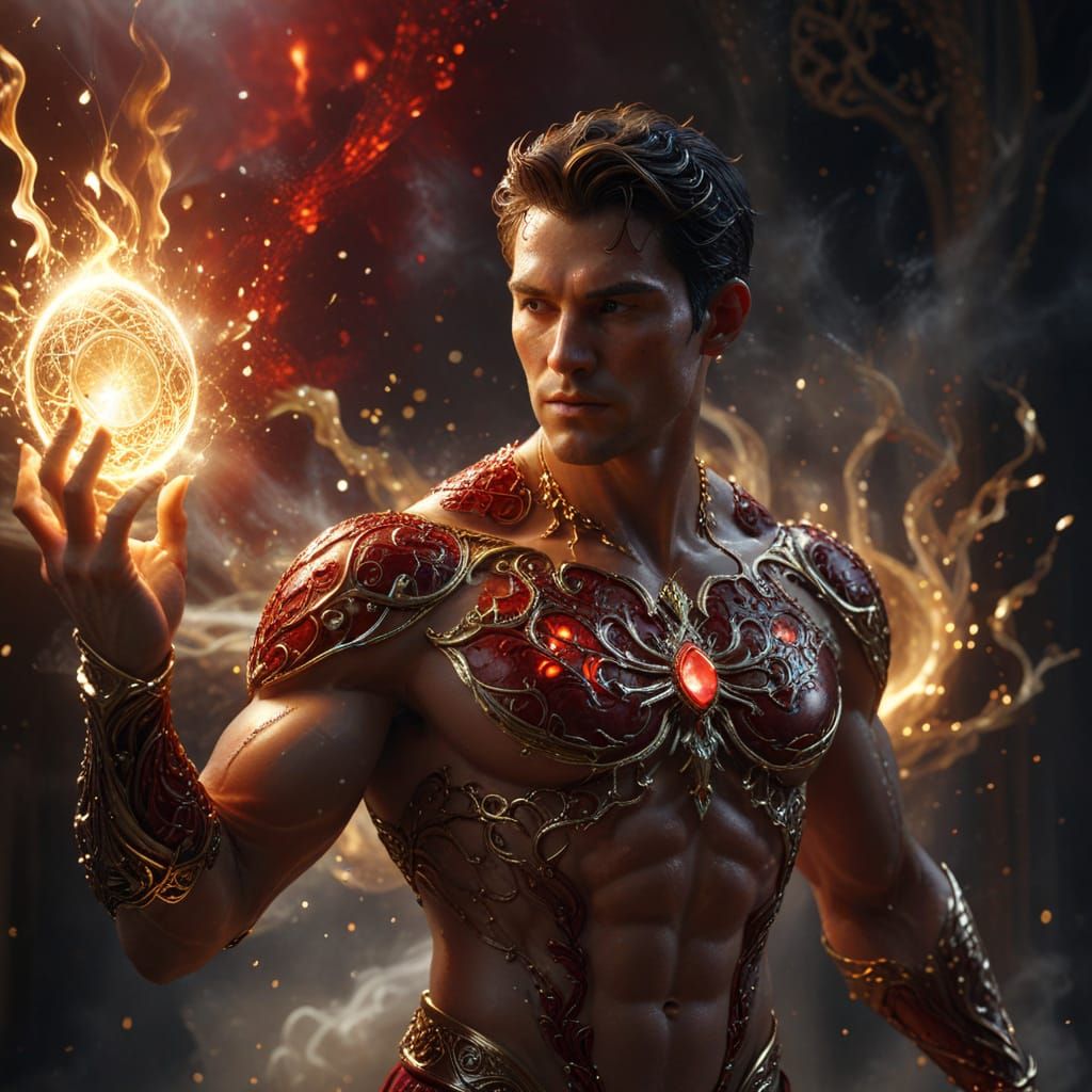 Marble-Skinned Mage Casting Spell in Hyper-Realistic Fantasy...