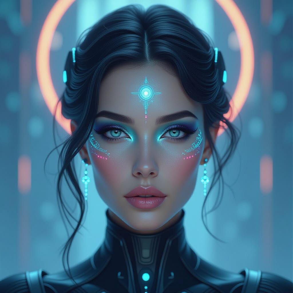 Ethereal Cyber-Fantasy Woman Portrait in 8K