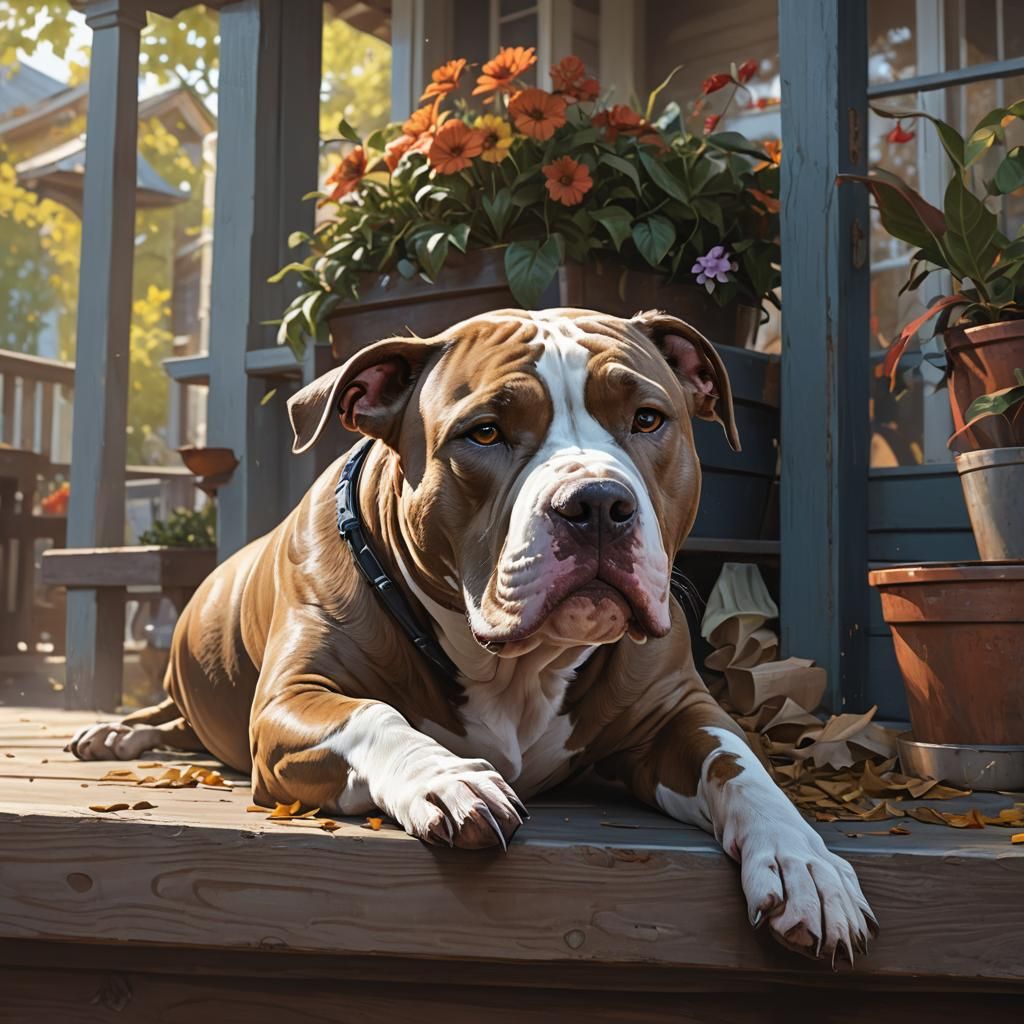 Pitbull Portrait Sleeping: Detailed Digital Art