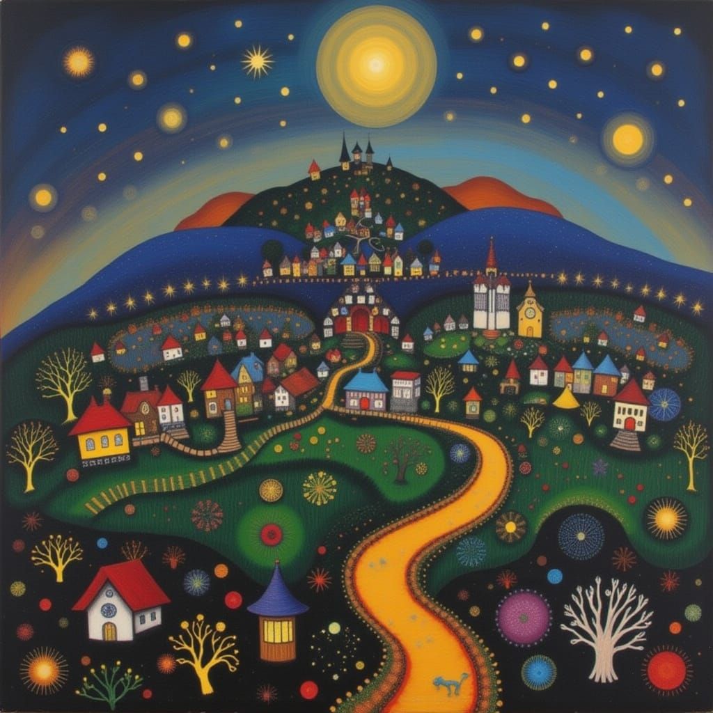 Surreal Spider Town in Dreamy Meadow Landscape