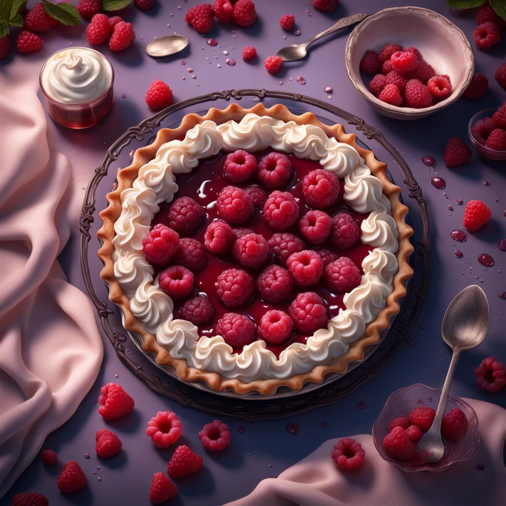 Raspberry Pie with Cream, Detailed Matte Painting
