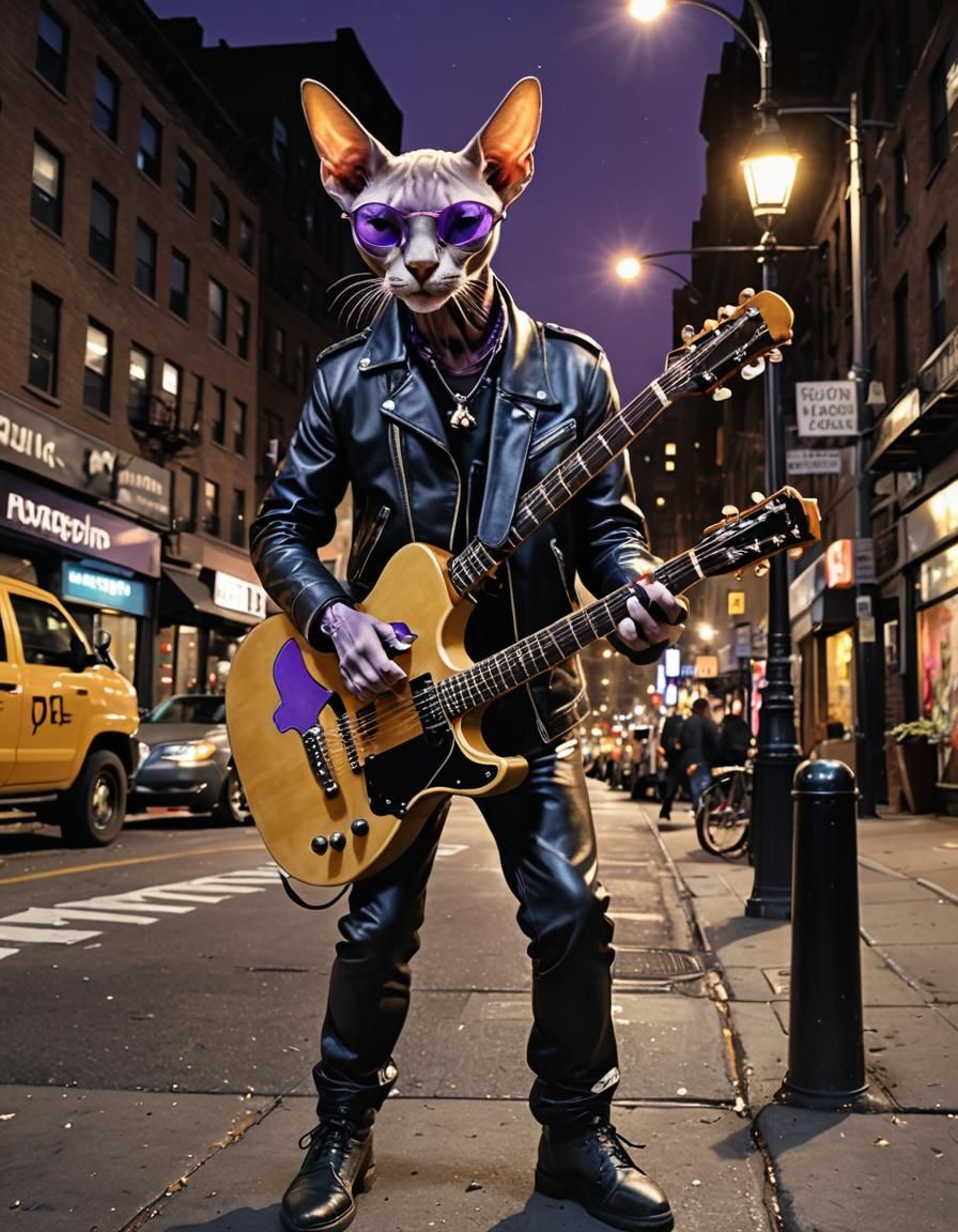 Egyptian Cat Sphinx Plays Guitar, Hyperrealistic Airbrush Ar...