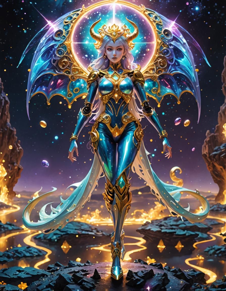 Dragon Girl Chimera with Metal Skeleton in Manga Style