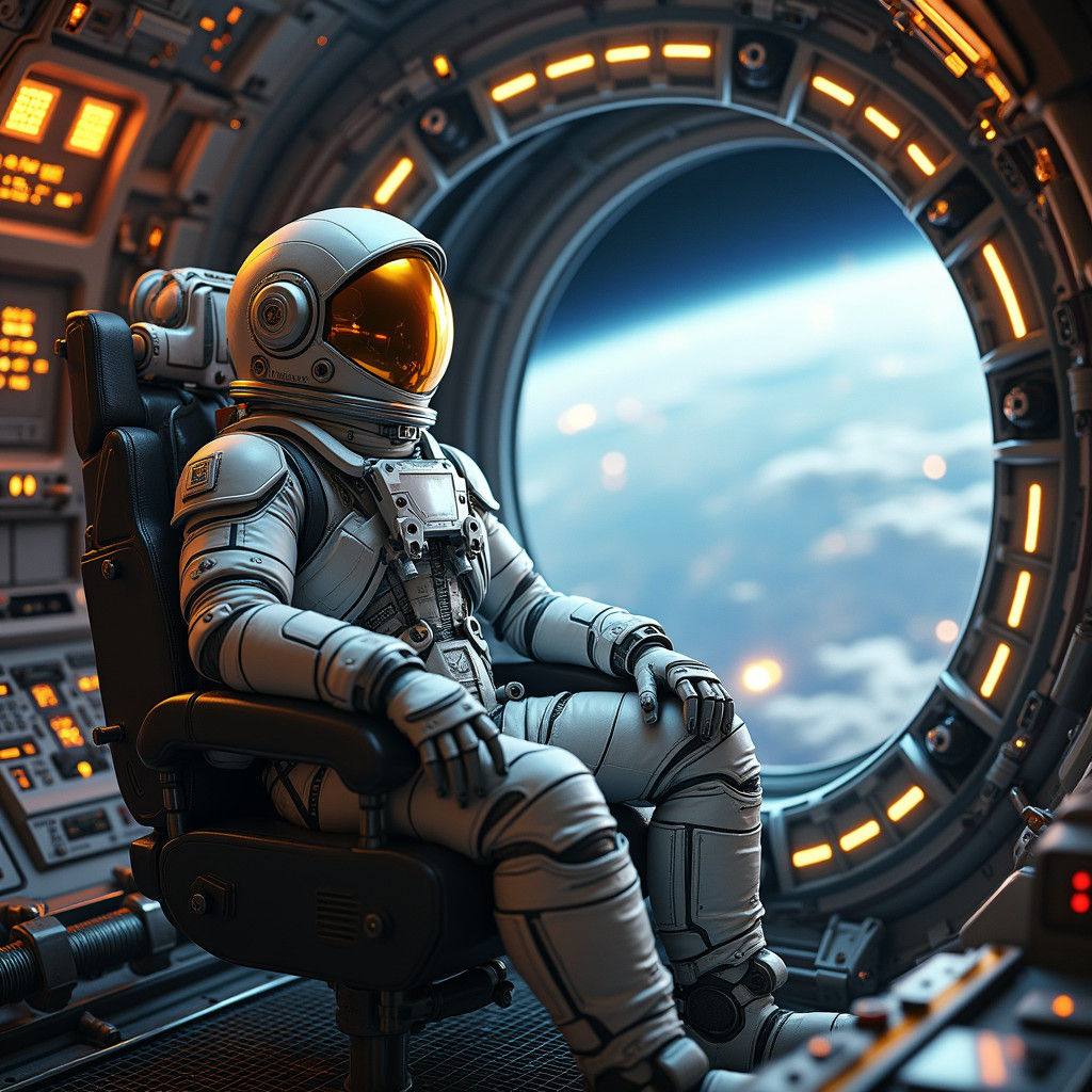Astronaut in Orbit: Detailed Cinematic Space Capsule