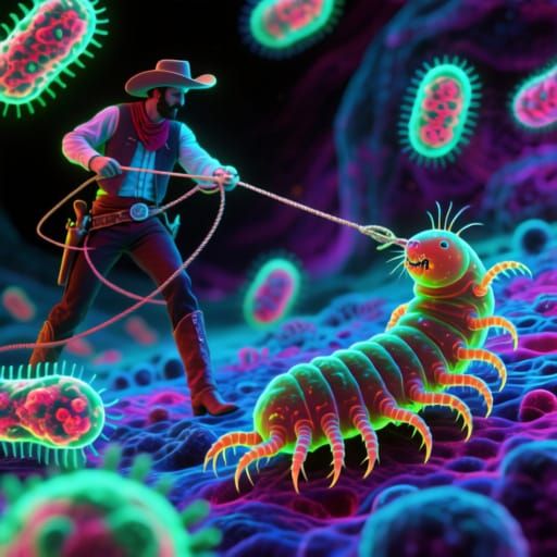 Bacterial Vaqueros Lasso Tardigrade in UV Hologram