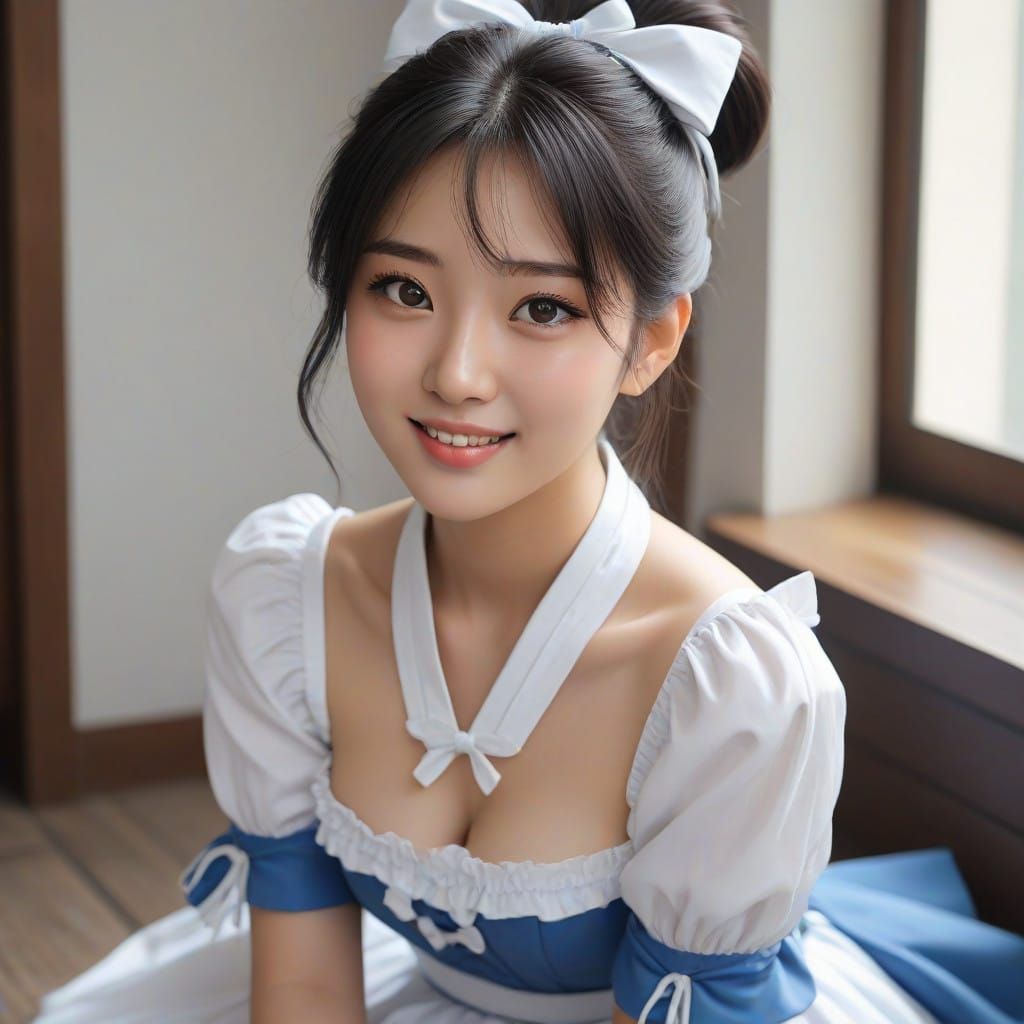 Young Korean Woman in Maid Outfit, Manga Scan Style